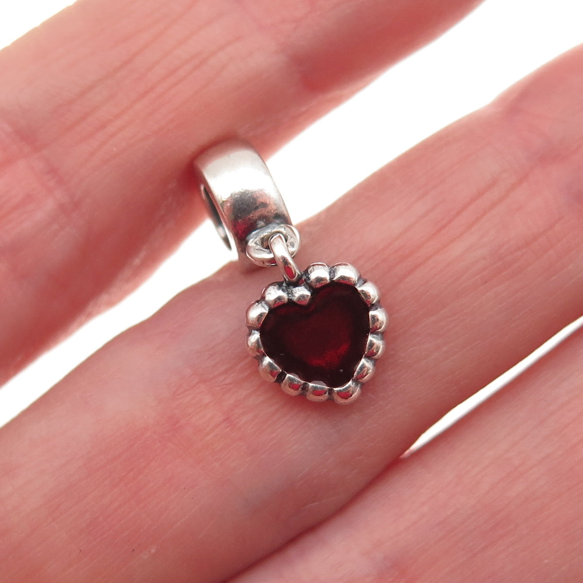 Pandora 925 Sterling Silver Red Enamel Forever Heart Dangle Charm