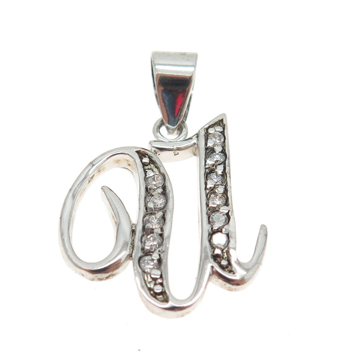 925 Sterling Silver Round-Cut C Z Letter "U" Initial Pendant