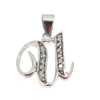 925 Sterling Silver Round-Cut C Z Letter "U" Initial Pendant