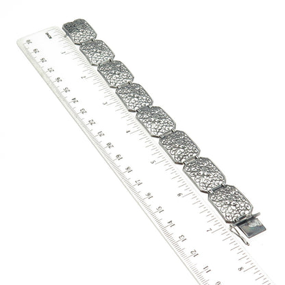 835 Silver Vintage Ornate Panel Link Bracelet 7"