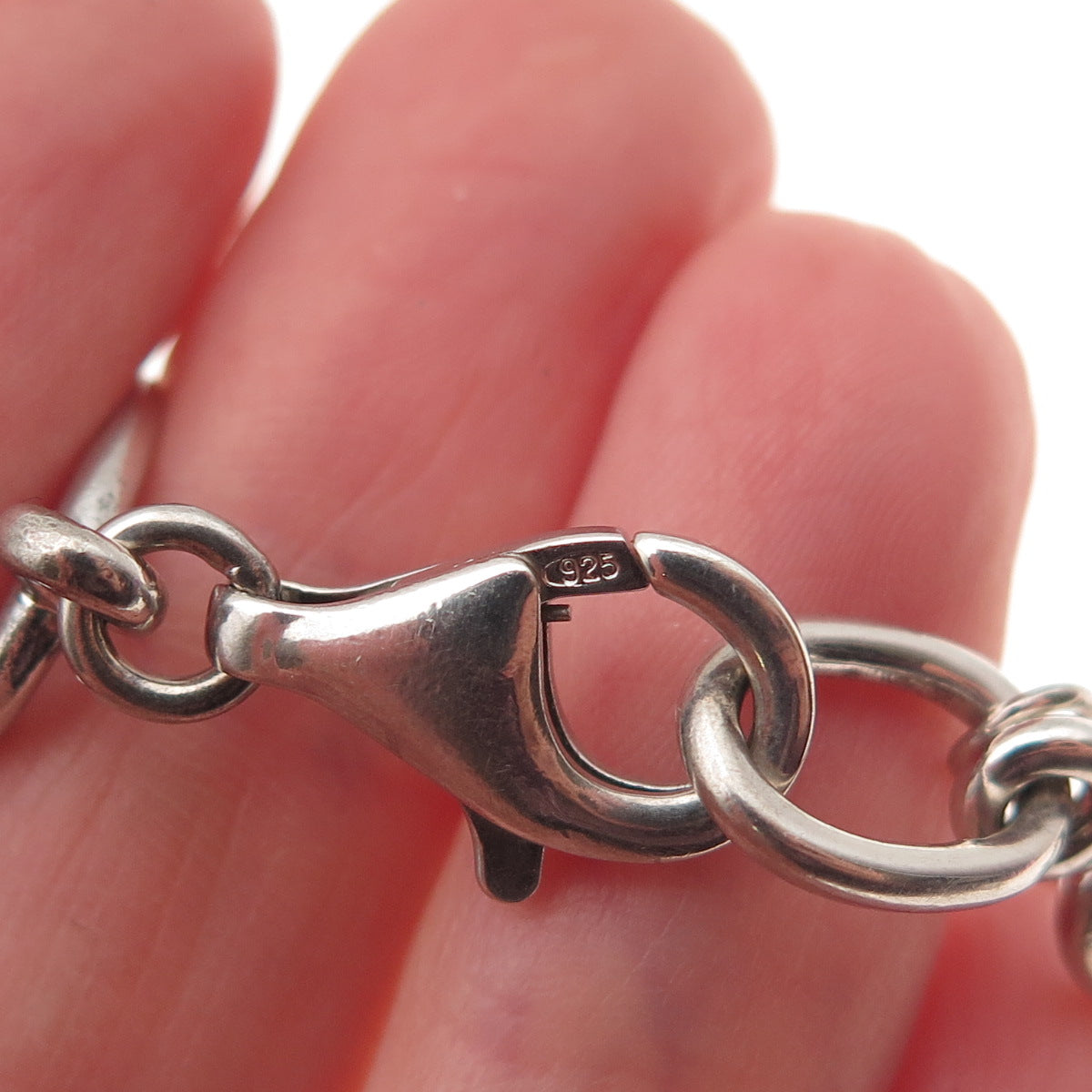 925 Sterling Silver Real Diamond Heart Link Bracelet 7.5"