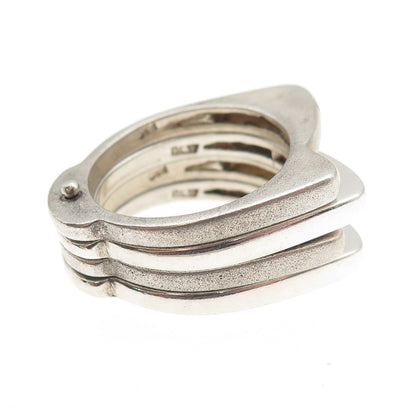 925 Sterling Silver Vintage Round-Cut C Z Modernist 4-Row Folding Ring Size 8.25