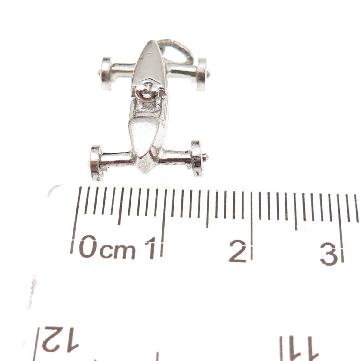 Wells Sterling Silver Vintage Enamel Number 14 Retro Racing Car 3D Mini Pendant