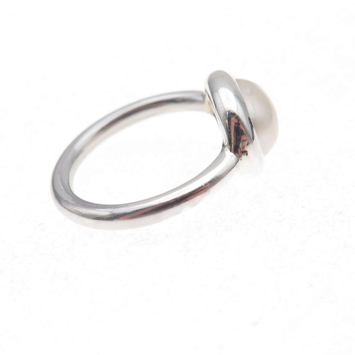 925 Sterling Silver Vintage Real Pearl Modernist Ring Size 6