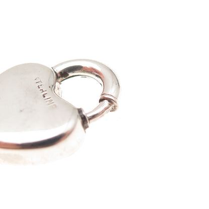 925 Sterling Antique Art Deco Heart Padlock Spring Ring Clasp Charm Pendant