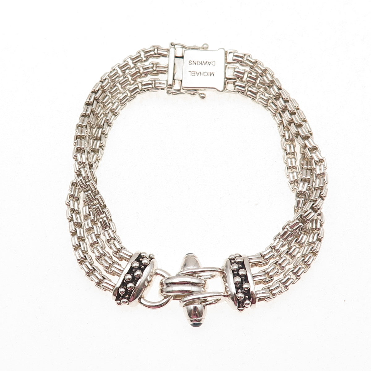 Michael Dawkins Sterling Silver Real Blue Topaz 3-Strand Box Link Bracelet 7"
