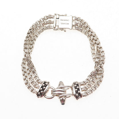 Michael Dawkins Sterling Silver Real Blue Topaz 3-Strand Box Link Bracelet 7"