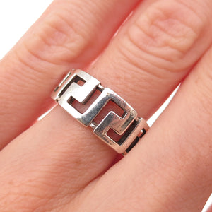 925 Sterling Silver Vintage Greek Key Oxidized Ring Size 6