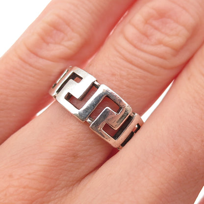 925 Sterling Silver Vintage Greek Key Oxidized Ring Size 6