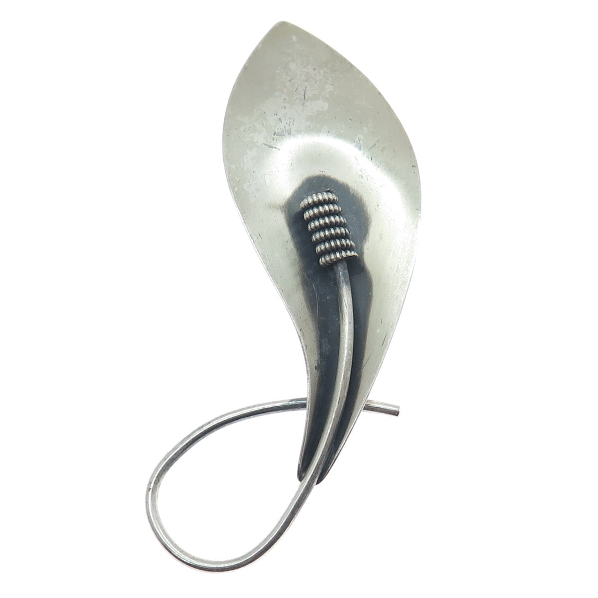 BEAU 925 Sterling Silver Vintage Calla Lily Flower Modernist Oxidized Pin Brooch