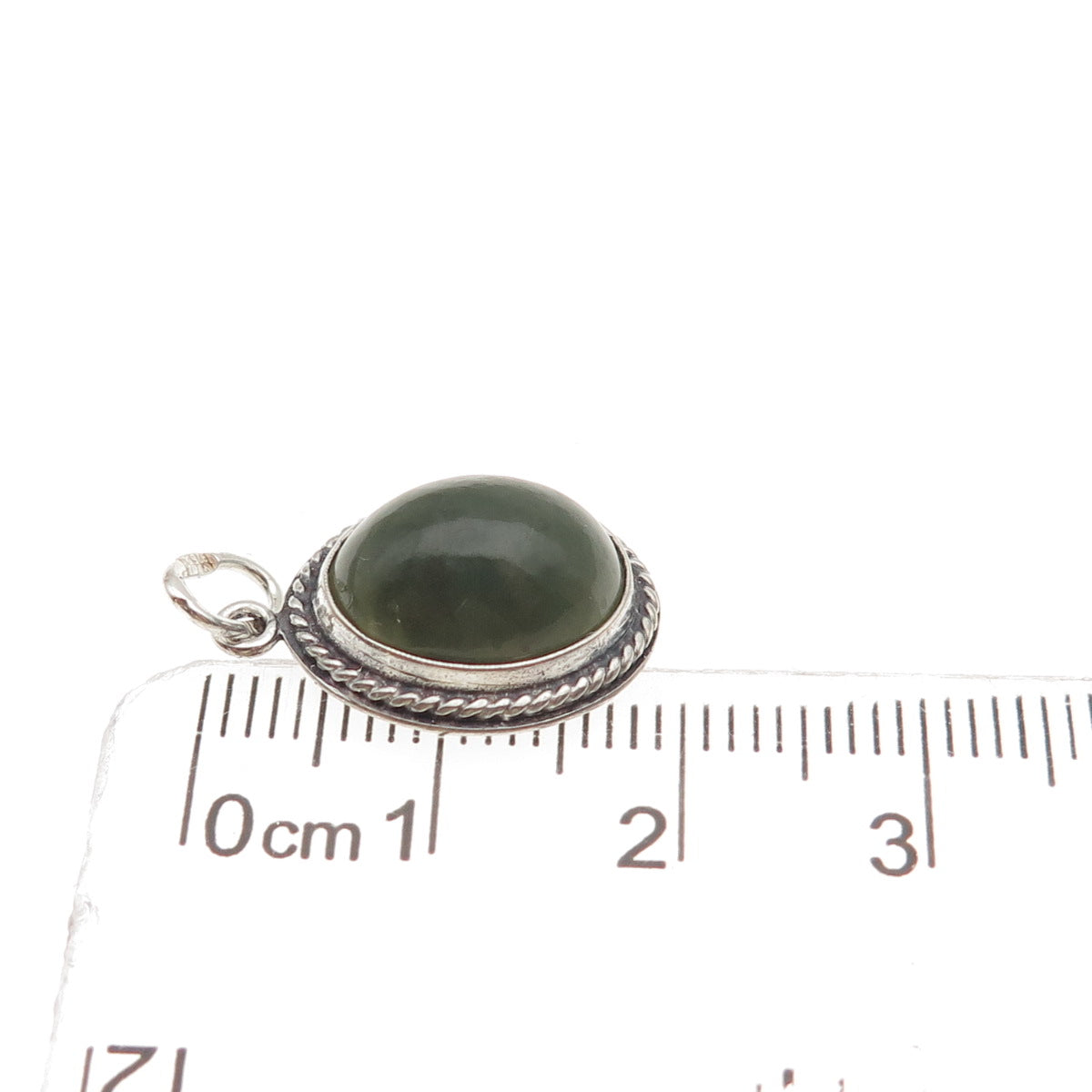 925 Sterling Silver Vintage BE Poland Real Jade Mini Charm Pendant