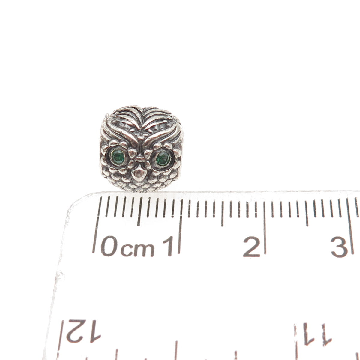 PANDORA 925 Sterling Silver Green C Z Wise Owl Slide Bead Charm