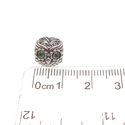 PANDORA 925 Sterling Silver Green C Z Wise Owl Slide Bead Charm