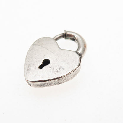 925 Sterling Silver Antique Art Deco Heart Padlock Oxidized Lock Clasp Charm
