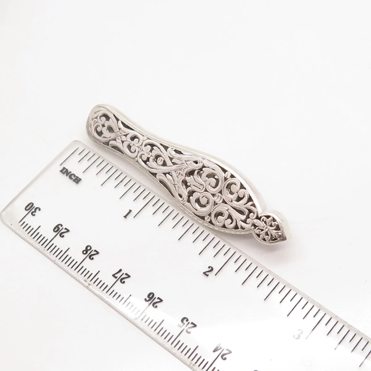 925 Sterling Silver Vintage Ornate Bar Pin Brooch