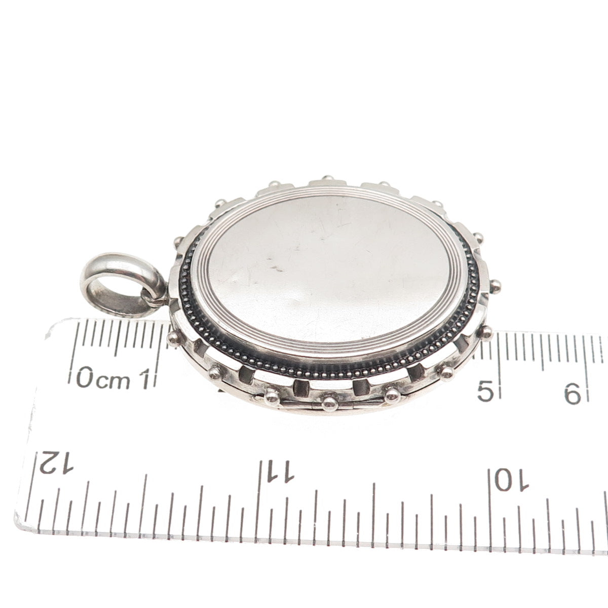 925 Sterling Silver Antique Victorian Oval Beaded Oxidized Locket Pendant