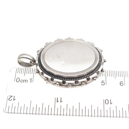 925 Sterling Silver Antique Victorian Oval Beaded Oxidized Locket Pendant