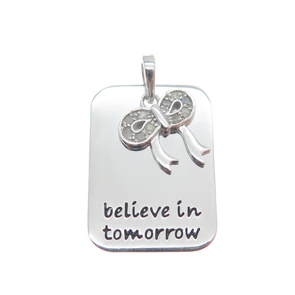 HAN Sterling Silver Real Round-Cut Diamond Believe In Tomorrow Bow Charm Pendant
