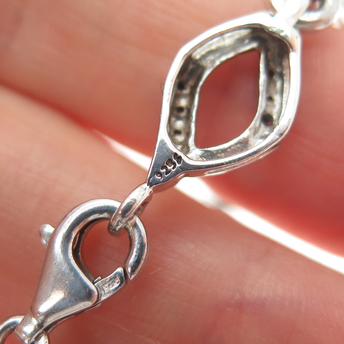 925 Sterling Silver Real Black & White Diamond Infinity Link Bracelet 7"