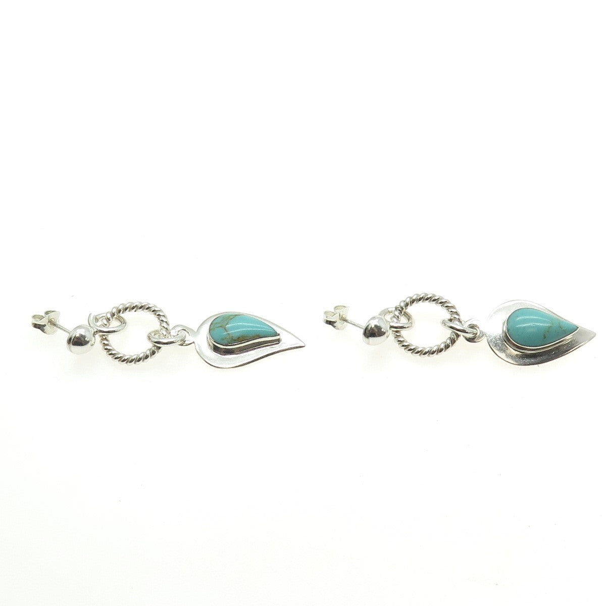 RAGUL CANO 925 Sterling Silver Vintage Mexico Real Turquoise Dangle Earrings