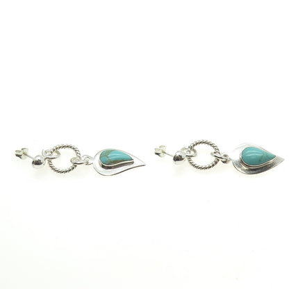RAGUL CANO 925 Sterling Silver Vintage Mexico Real Turquoise Dangle Earrings
