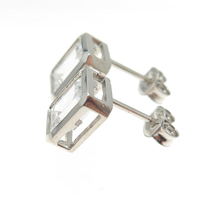 925 Sterling Silver Emerald-Cut C Z Stud Earrings