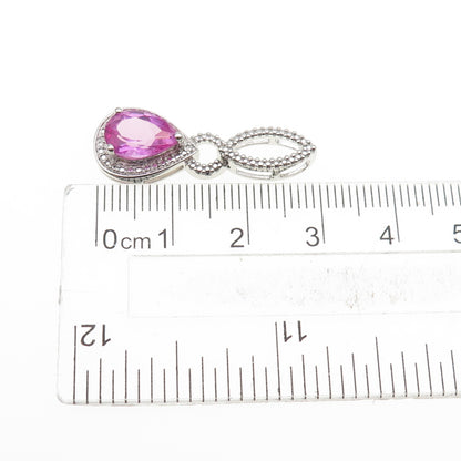 925 Sterling Silver Real Diamond Accent & Pink Topaz Twisted Slide Pendant