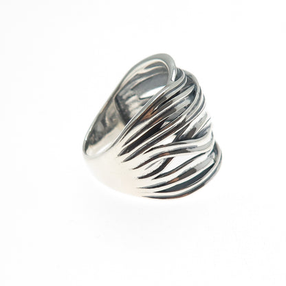 925 Sterling Silver Vintage Modernist Crisscross Oxidized Ring Size 10