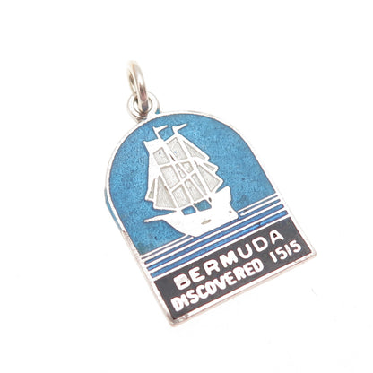 BREADNER CO. 925 Sterling Silver Vintage Enamel Bermuda Ship Mini Charm Pendant