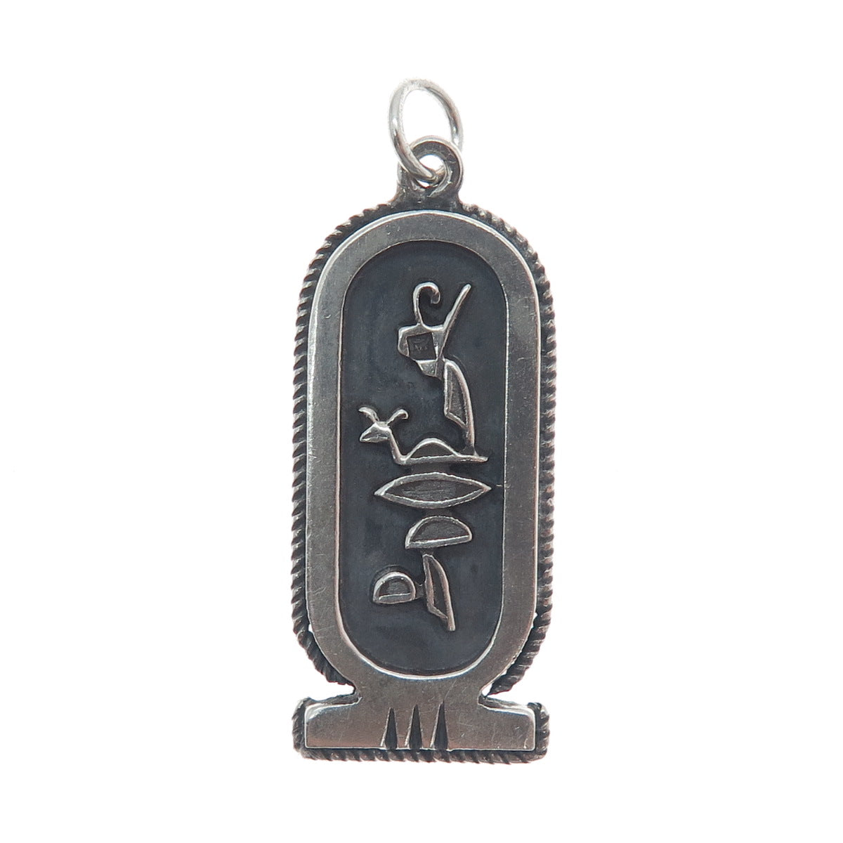 800 Silver Vintage Egypt Cartouche Double Sided Oxidized Pendant