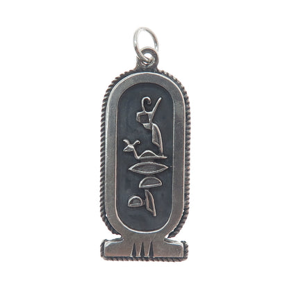 800 Silver Vintage Egypt Cartouche Double Sided Oxidized Pendant