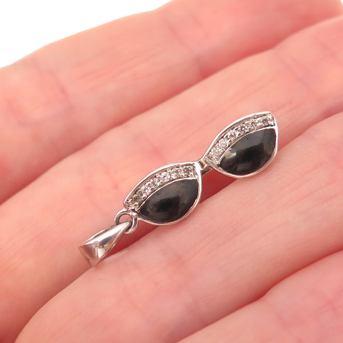 Jacmel Mauritius 925 Sterling Silver Vintage Enamel C Z Sunglasses Charm Pendant