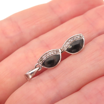 Jacmel Mauritius 925 Sterling Silver Vintage Enamel C Z Sunglasses Charm Pendant