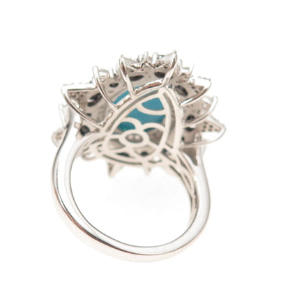 925 Sterling Silver Real Turquoise Black Spinel & White Topaz Floral Ring Size 8