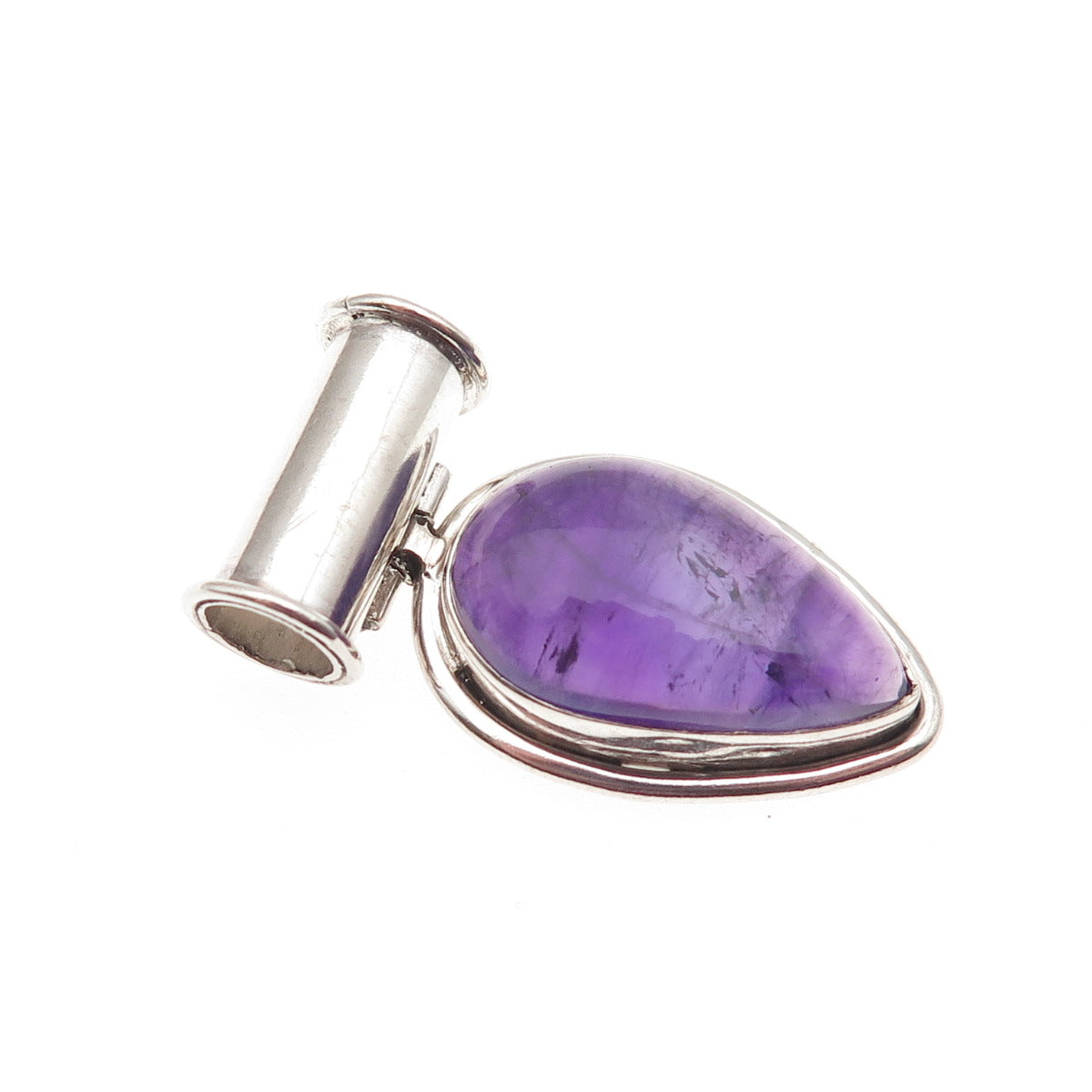 925 Sterling Silver Vintage Real Amethyst Modernist Oxidized Slide Pendant