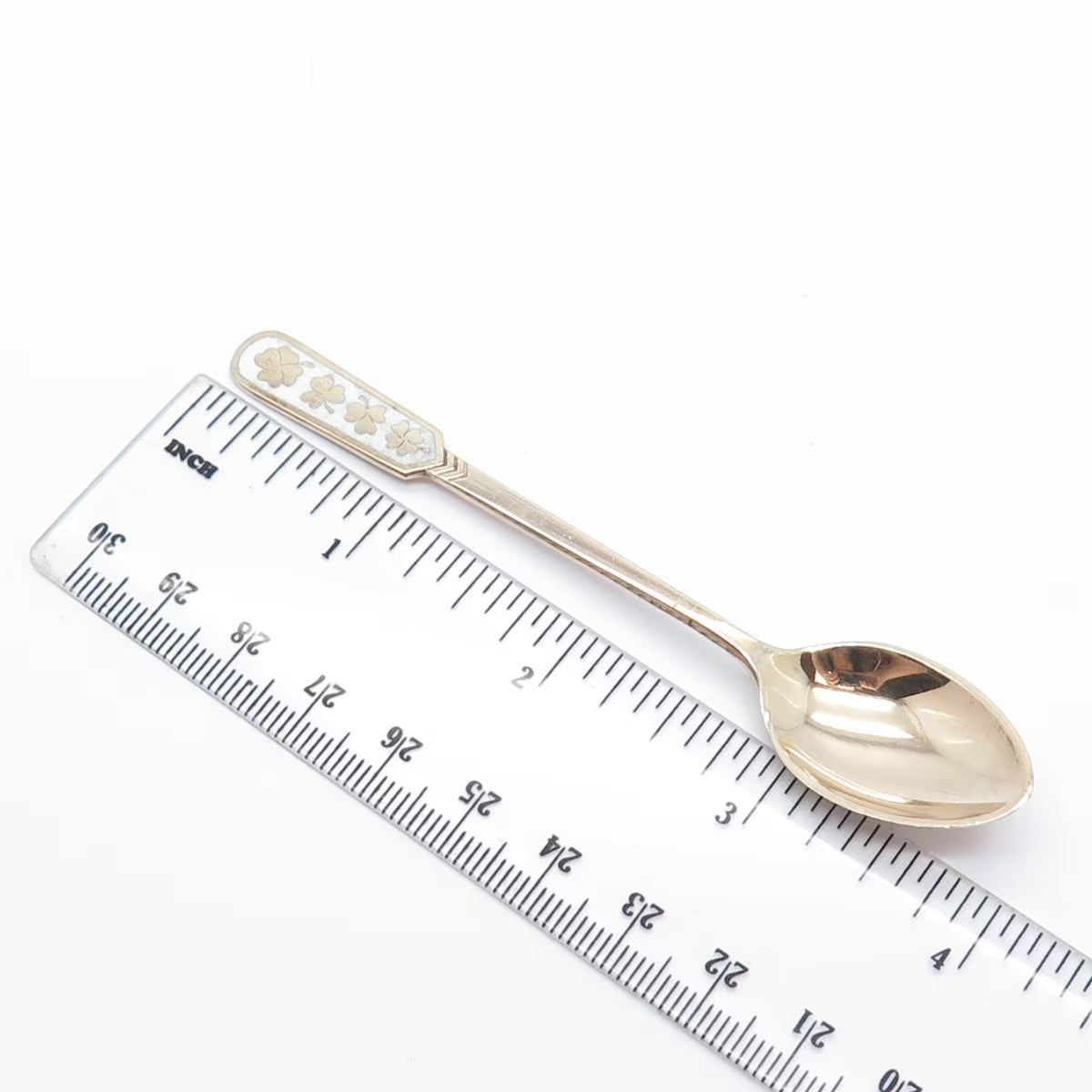 925 Sterling Silver Rose Gold Plated Vintage Egon Lauridsen Enamel Clover Spoon