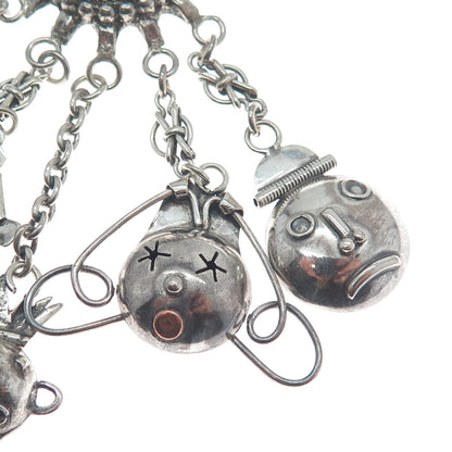 ROBYN'S 925 Sterling Vintage Children Modernist Chatelaine Oxidized Pin Brooch