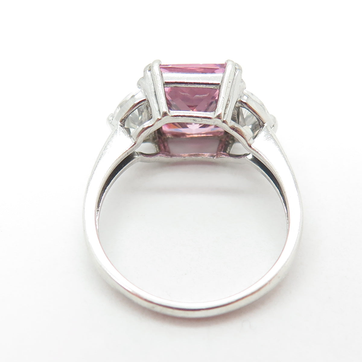 925 Sterling Silver Radiant-Cut Pink & White C Z Ring Size 7.75