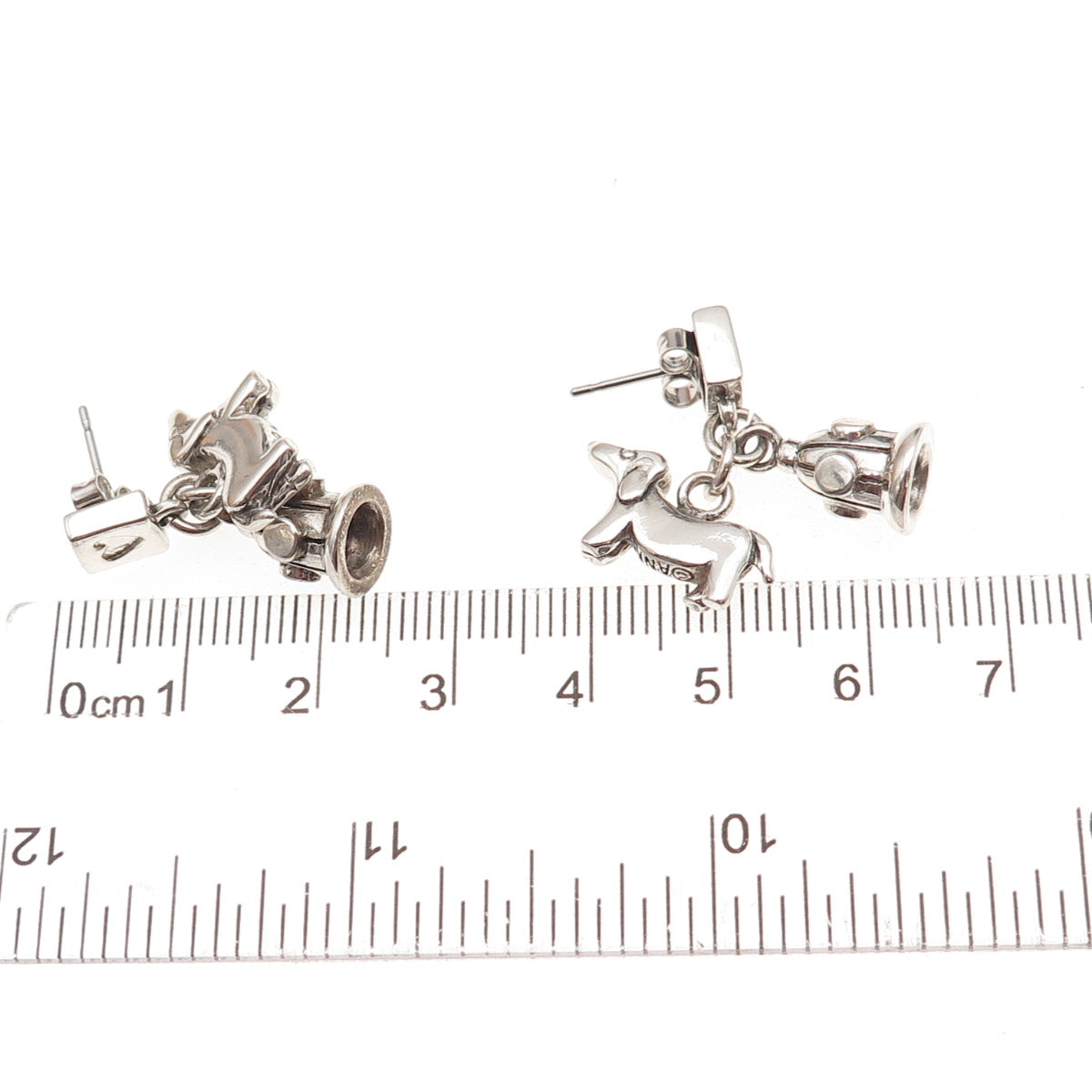 Anne 925 Sterling Silver Vintage Dachshund & Fire Hydrant Dangle Earrings