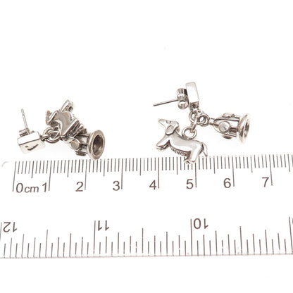 Anne 925 Sterling Silver Vintage Dachshund & Fire Hydrant Dangle Earrings
