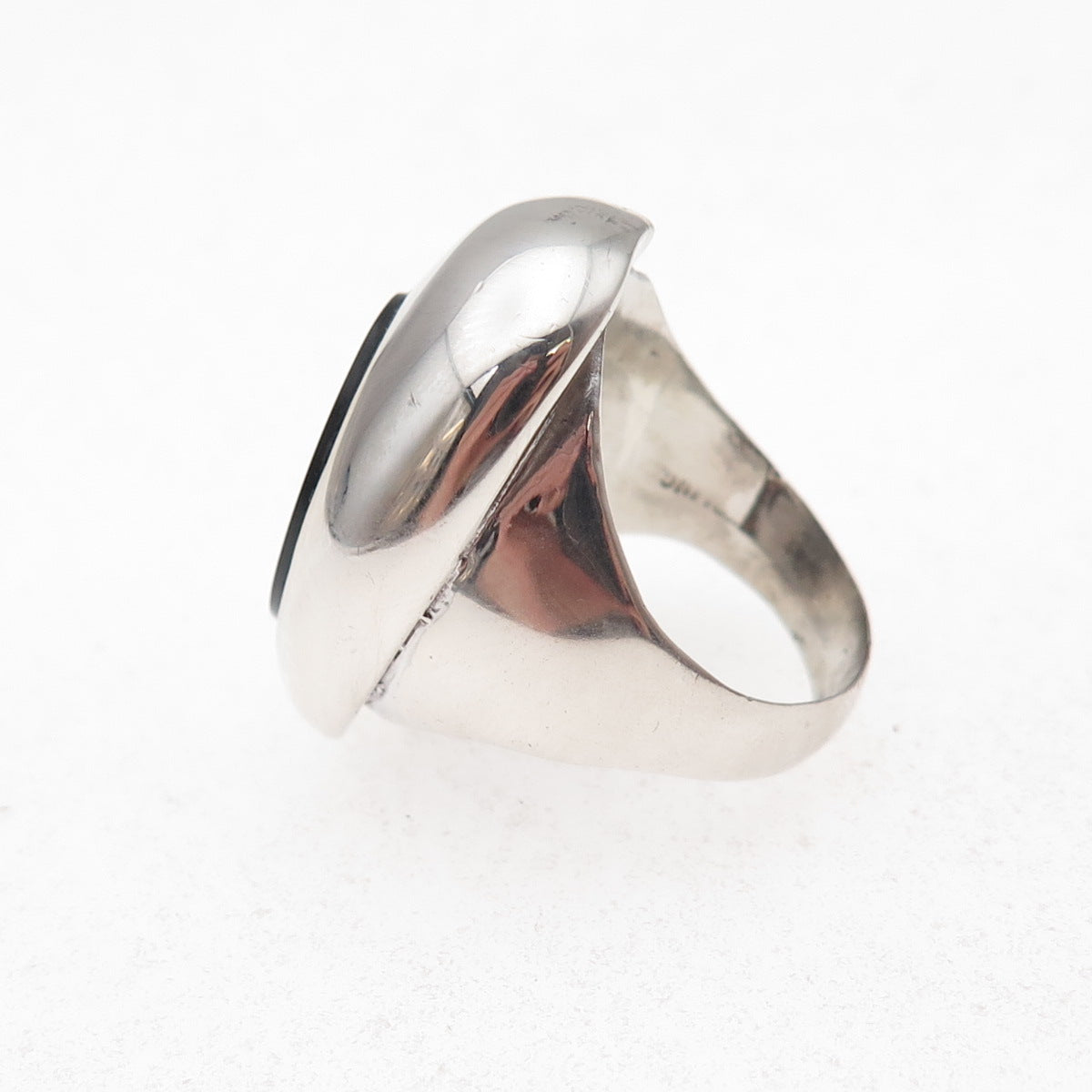 925 Sterling Silver Vintage Real Black Onyx Modernist Oxidized Ring Size 6.25