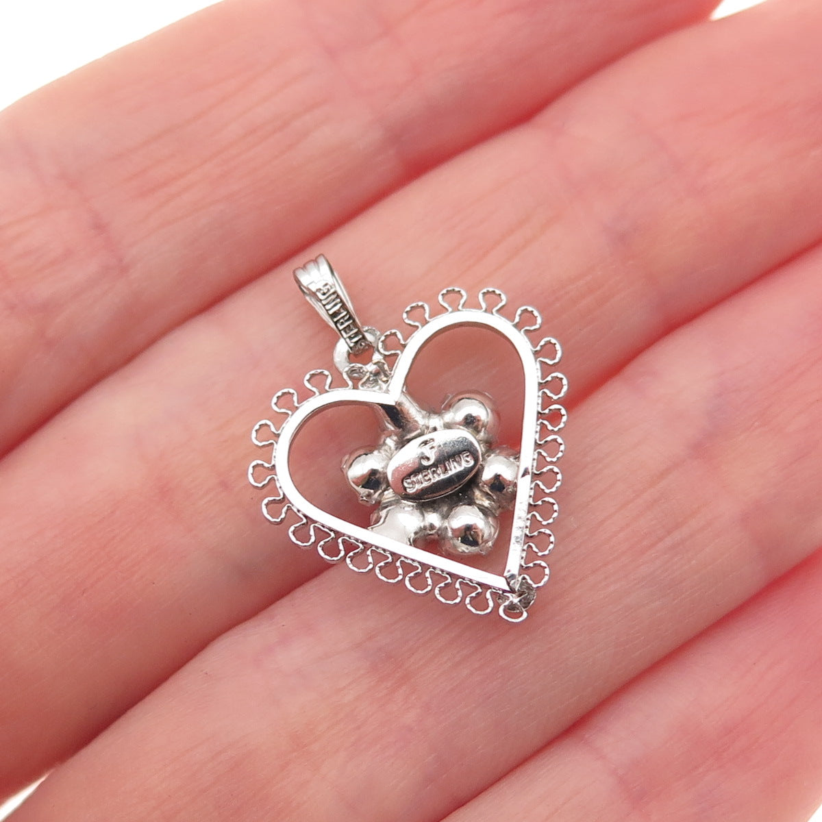 Jerome Fleischer & Co. 925 Sterling Vintage Rhinestone Heart Mini Charm Pendant