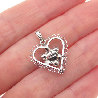 Jerome Fleischer & Co. 925 Sterling Vintage Rhinestone Heart Mini Charm Pendant