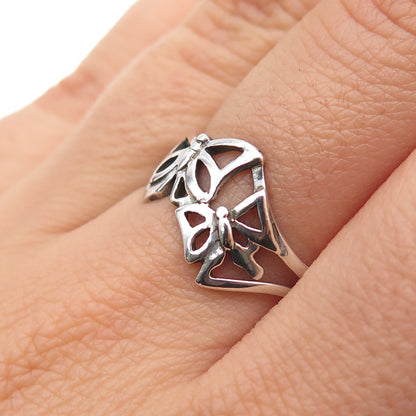 925 Sterling Silver Vintage Butterfly Couple Oxidized Ring Size 7.5