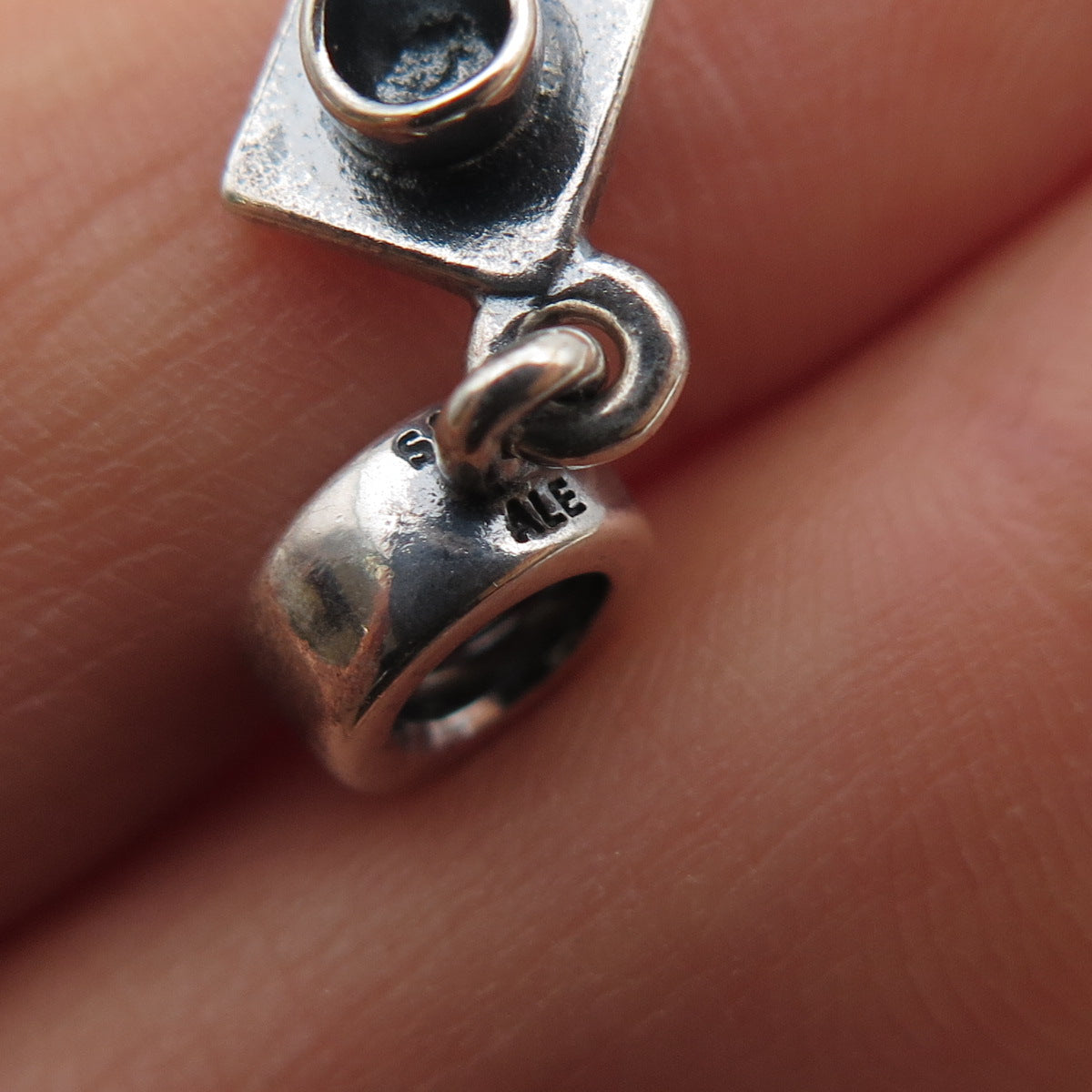 PANDORA 925 Sterling Silver Graduation Hat Oxidized Dangle Slide Charm
