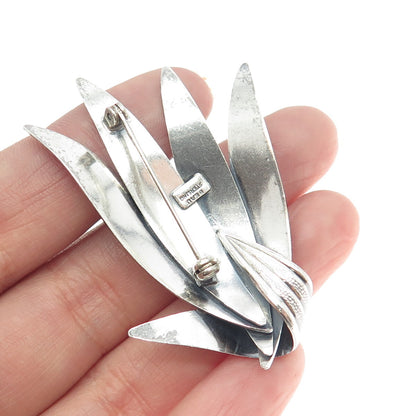 BEAU 925 Sterling Silver Vintage Palm Frond Leaves Pin Brooch