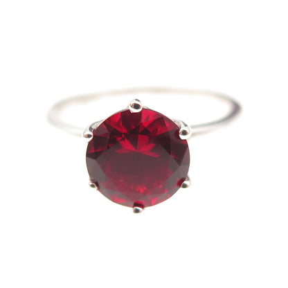 Dazzlers 925 Sterling Silver Vintage Real Round-Cut Red Garnet Ring Size 6