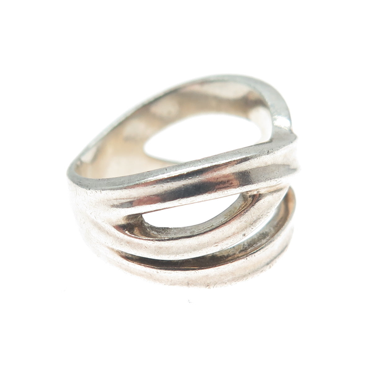 925 Sterling Silver Vintage Modernist Crisscross Ring Size 6.25