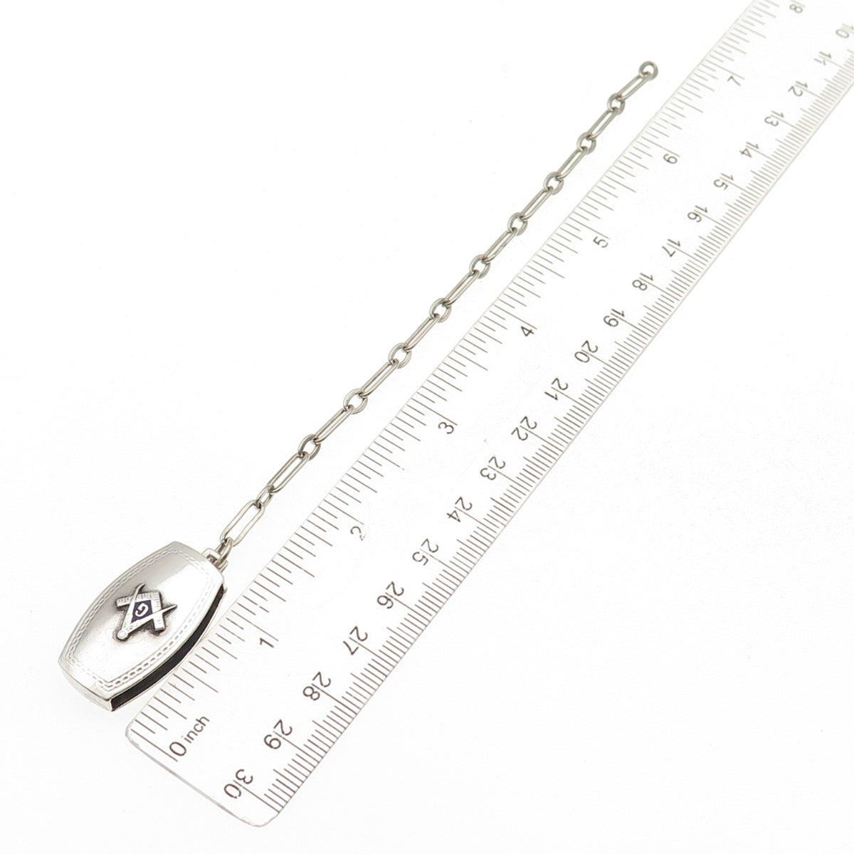 Hickok Quality Sterling Silver Antique Enamel Masonic Pocket Watch Loop Chain