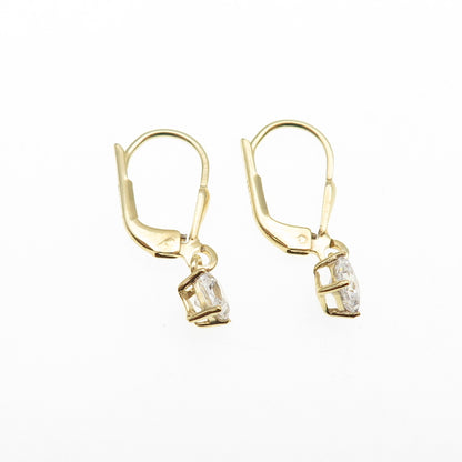 925 Sterling Silver Gold Plated Princess-Cut C Z Dangle Earrings